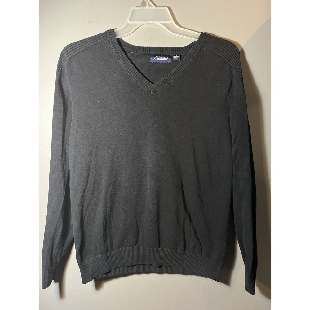 Jack Nicklaus V-Neck Sweater Mens Large L Black Golf Bear Logo Pullover Knit‎